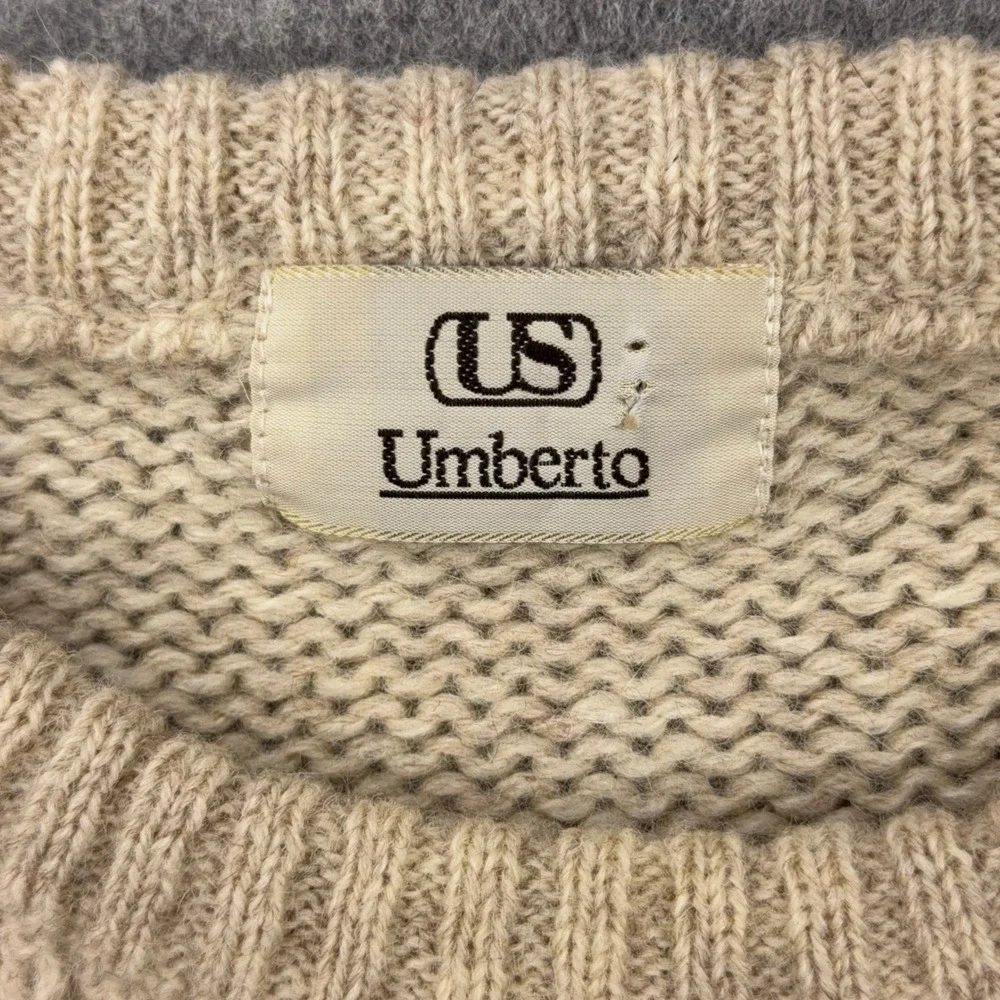 VTG Umberto Sweater Men Medium Tan Argyle 100% Virgin Shetland Wool Crewneck 90s